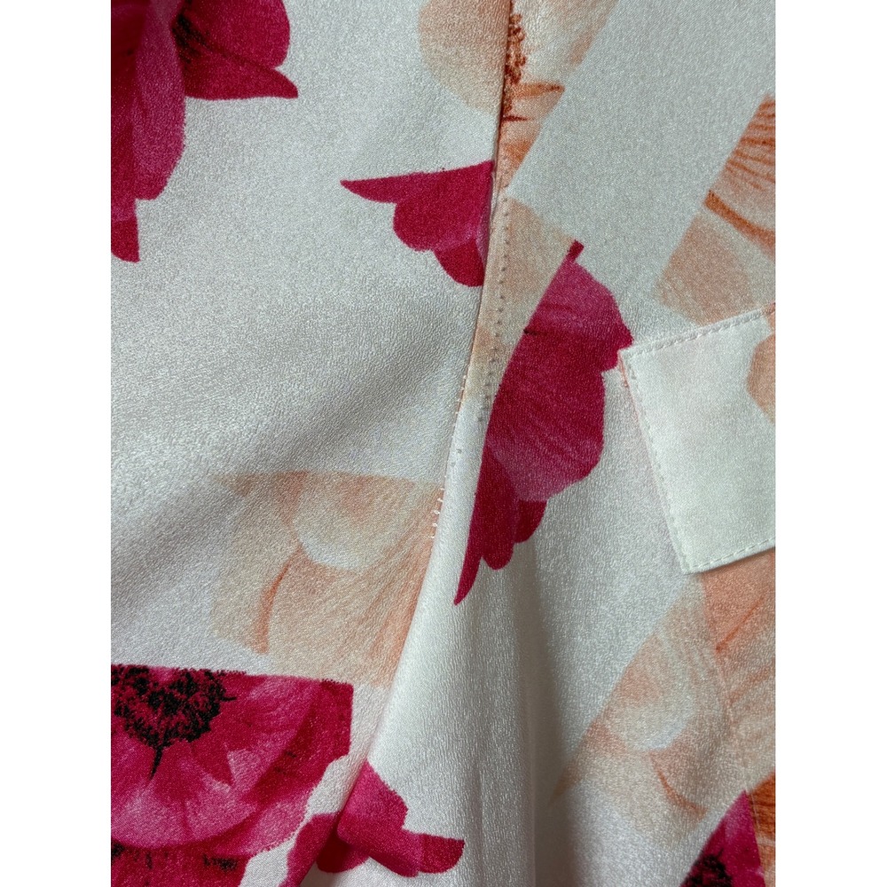Calvin Klein Women Pink Floral Geometric Roll Tab Sleeve Button Up Blouse L - Picture 8 of 8